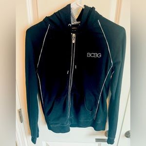 BCBG Maxazria Zipped Hoodie Sweatshirt with Rhinestones / Bling